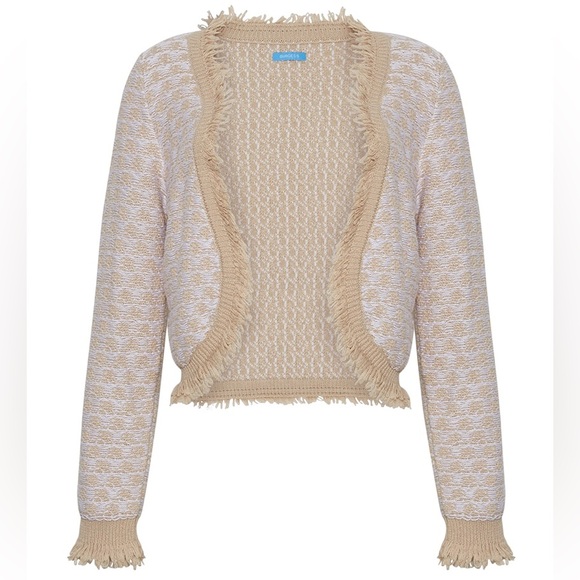 Burgess “The Jessica” Fringe Cashmere Cotton Bolero Cardigan Shrug in Sable - L - Picture 2 of 15